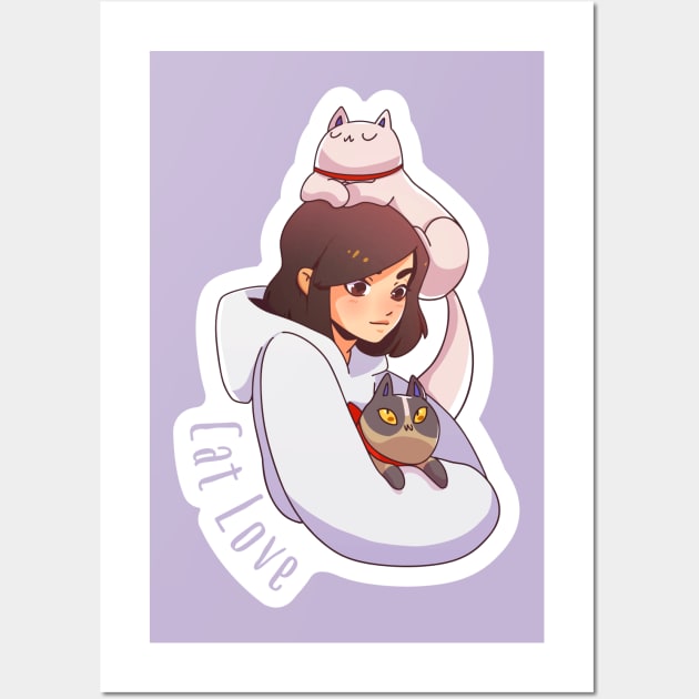 Cat Lady with Hoodie Wall Art by machmigo